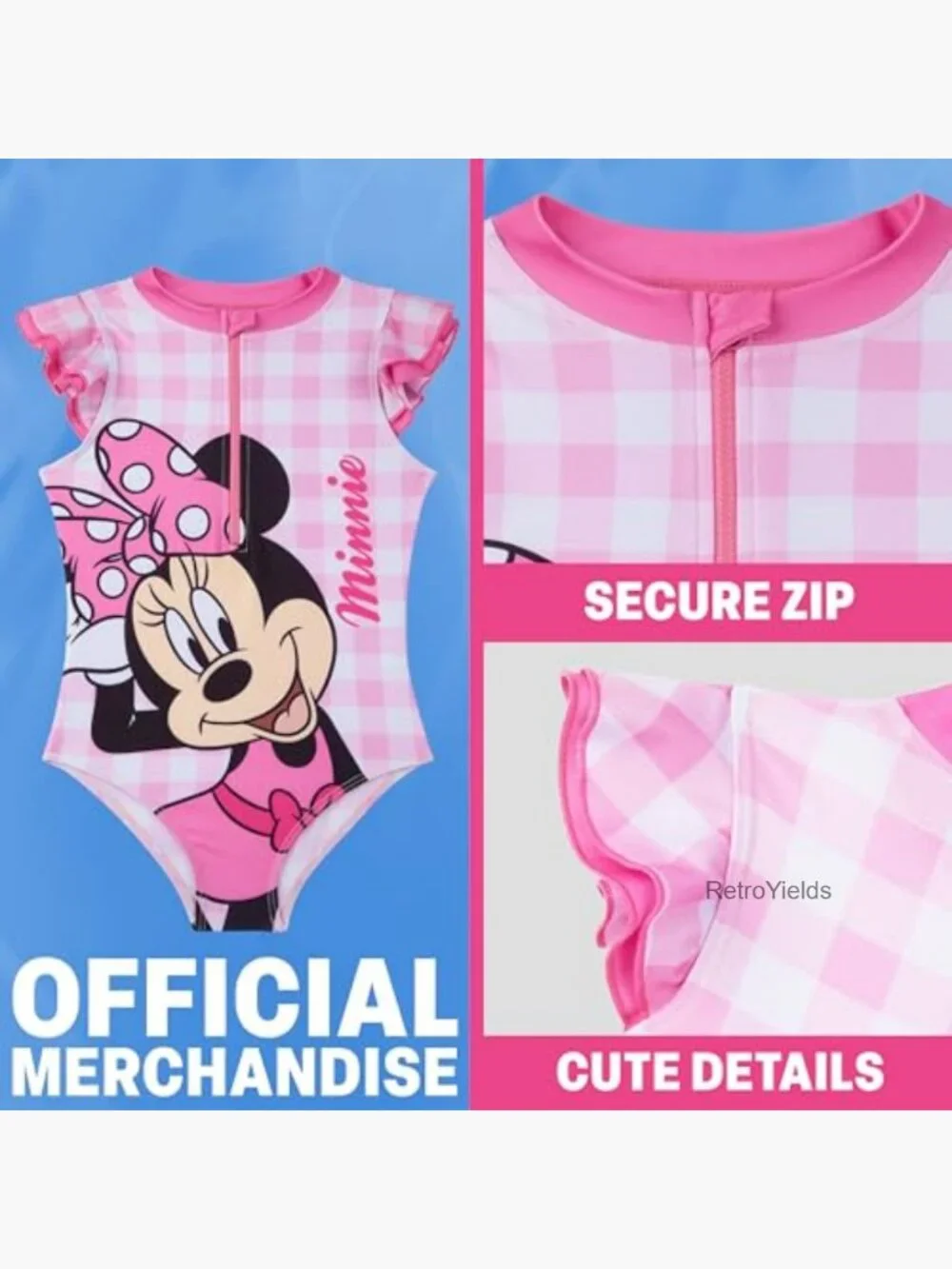 Girls Ruffle One Piece Swimsuit with Front Zip - Peppa Pig Frozen Minnie Mouse